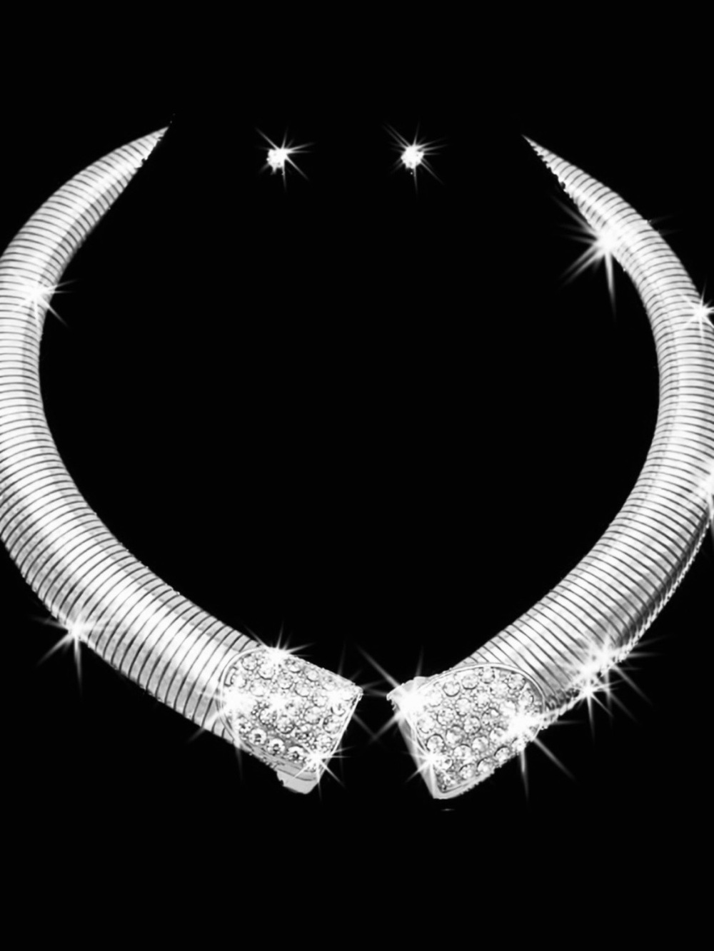 BIG Pave Crystal OMEGA rhinestone cz Collar Statement Necklace Earrings Silver